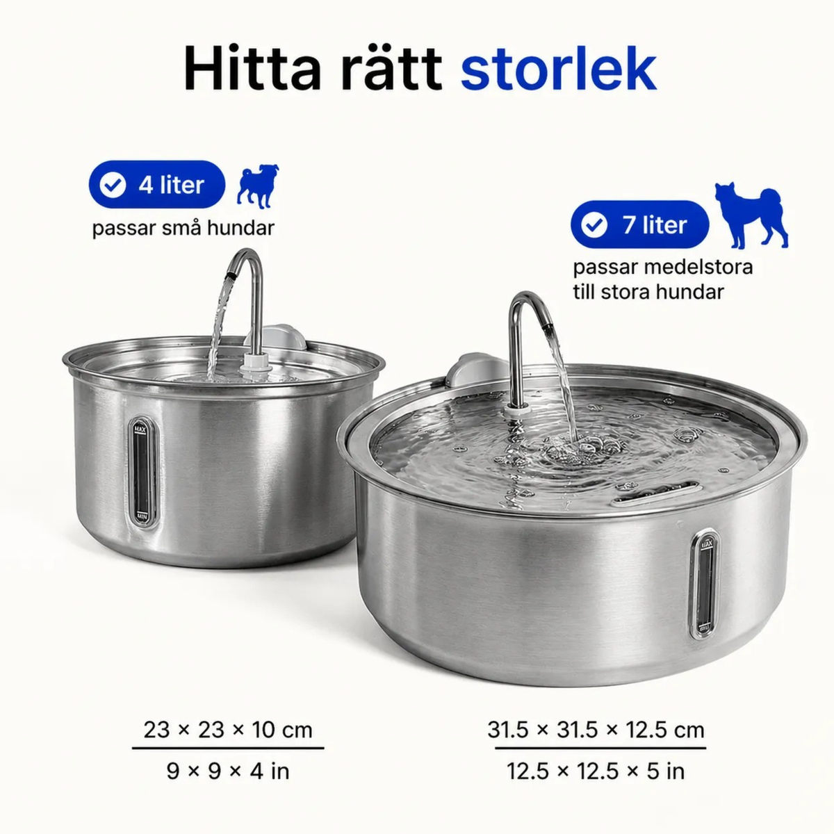 Rinnande Hundfontän med Trippelfiltrering